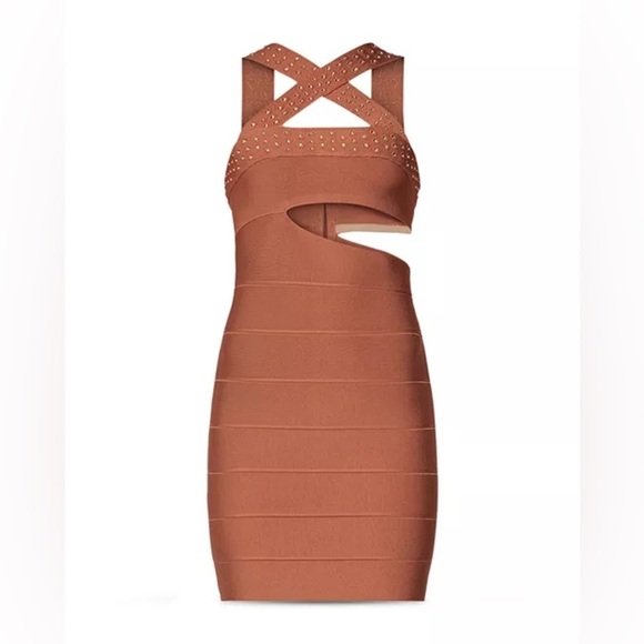 New Hervé Léger
Crystal Cross Neck Cutout Mini Dress (D9) - Picture 2 of 8